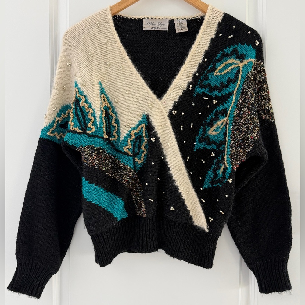 Rebecca Lynn vintage colorful festival sweater wool rabbit hair blend size M